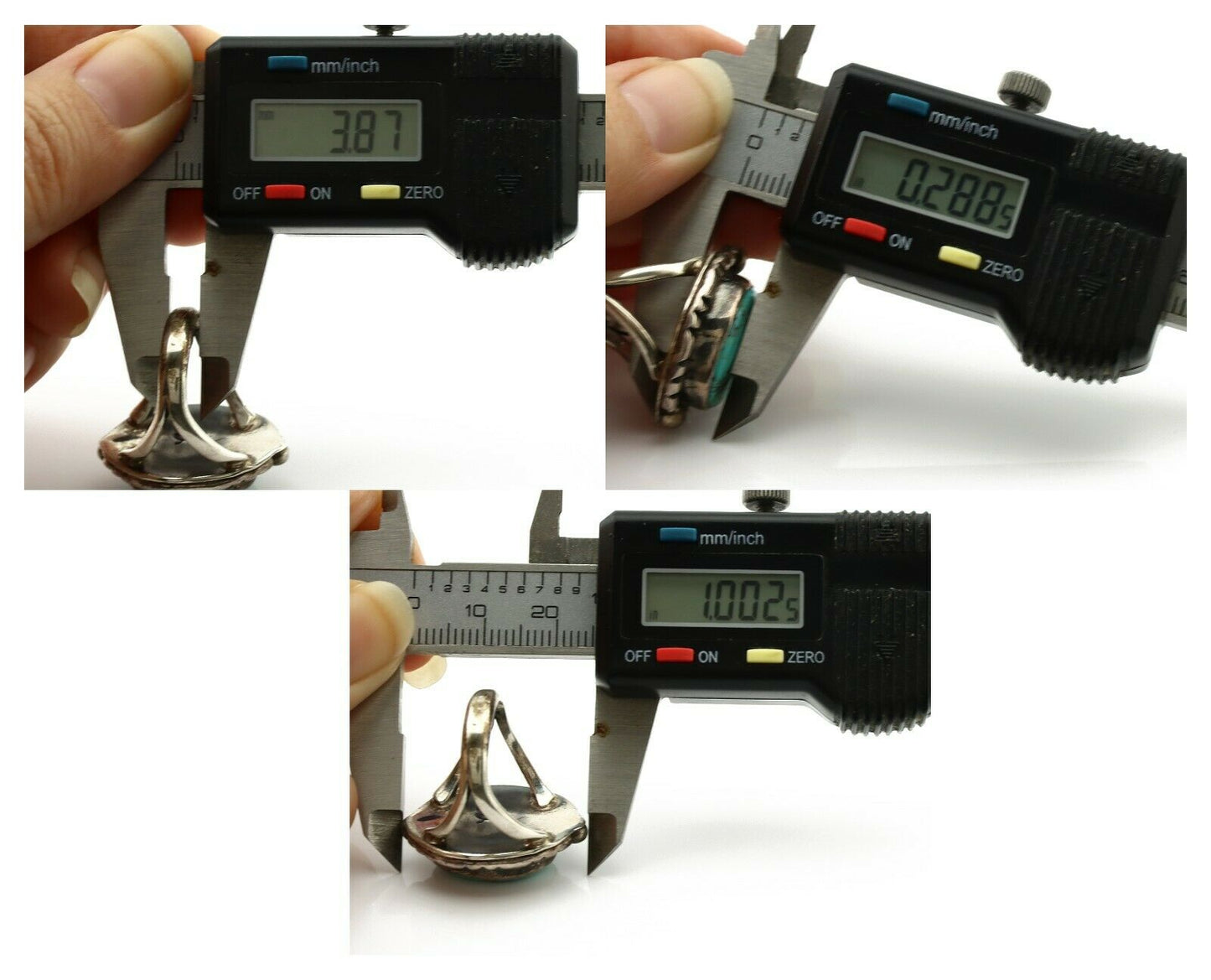 Navajo Ring .925 Silver Kingman Turquoise Artist Signed Gecko C.1980's