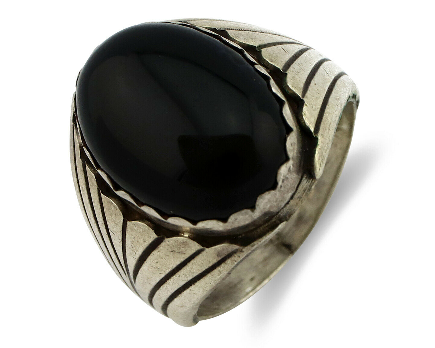 Navajo Ring .925 Silver Black Onyx Native American Artist C.80's