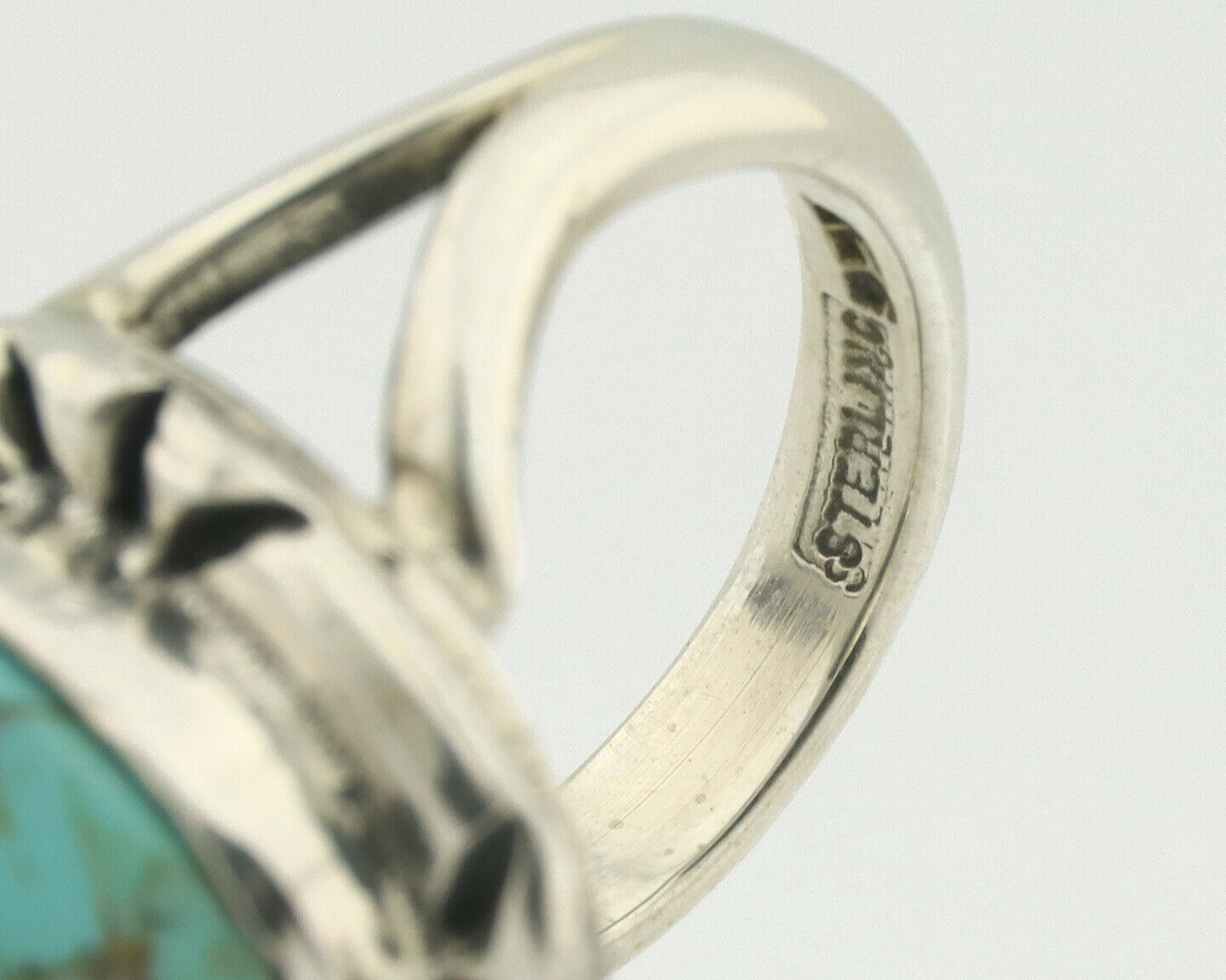 Navajo Ring .925 Silver Natural Mined Turquoise Artist Signed Gecko C.80's