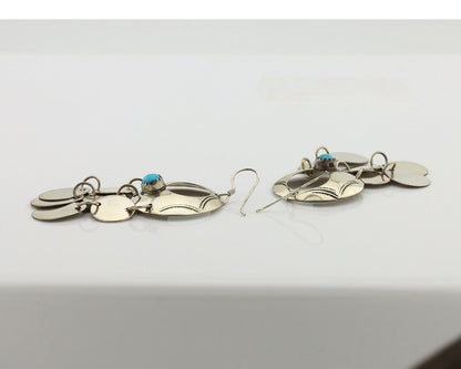 Navajo Handmade Earrings 925 Silver Blue Turquoise Signed Vera Jane C.80's