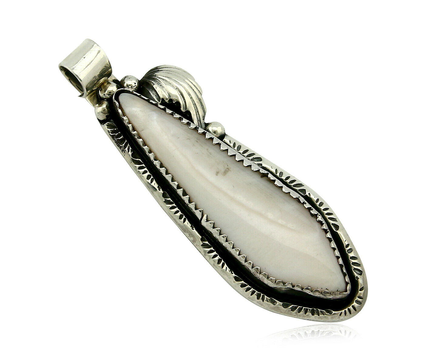 Navajo Pendant .925 Silver Real Natural Pink Mussel Signed Yazzie C.80's