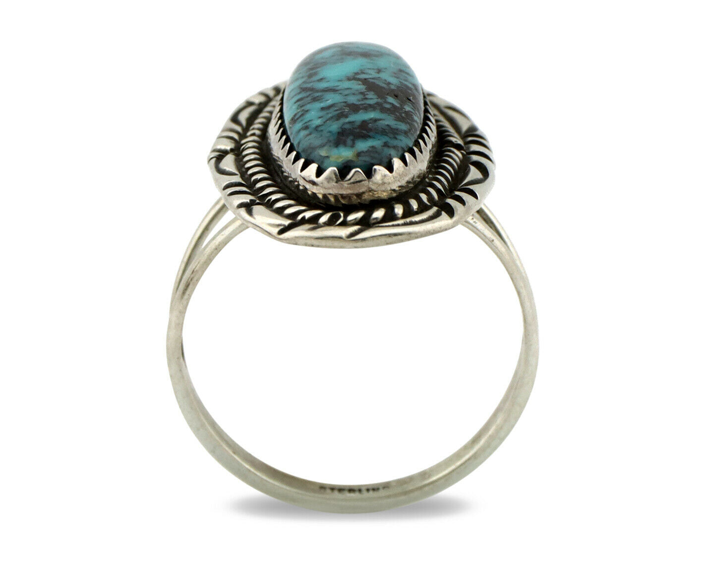 Navajo Ring .925 Silver Black Turquoise Artist Signed AB C.80's