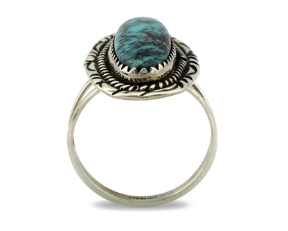 Navajo Ring .925 Silver Black Turquoise Artist Signed AB C.80's