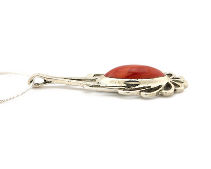 Navajo Necklace 925 Silver Red Medterranean Coral Native Artist C.80's
