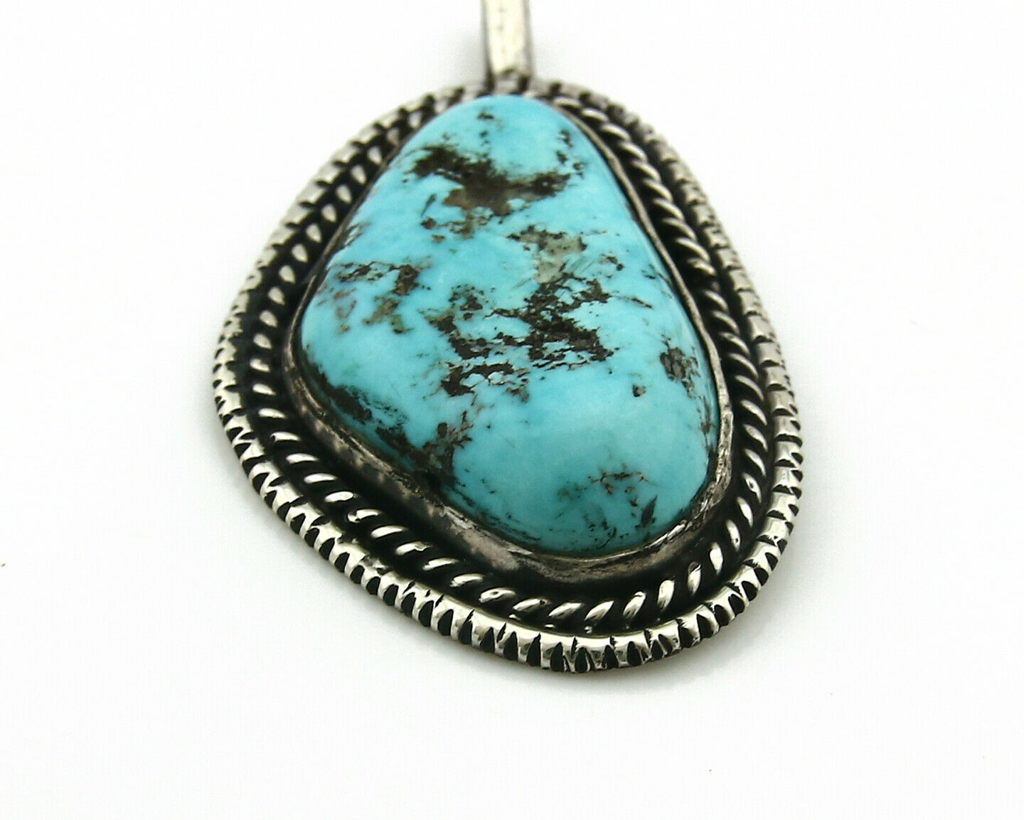 Navajo Pendant .925 Silver Kingman Turquoise Signed Artist Tom Willeto C.80's