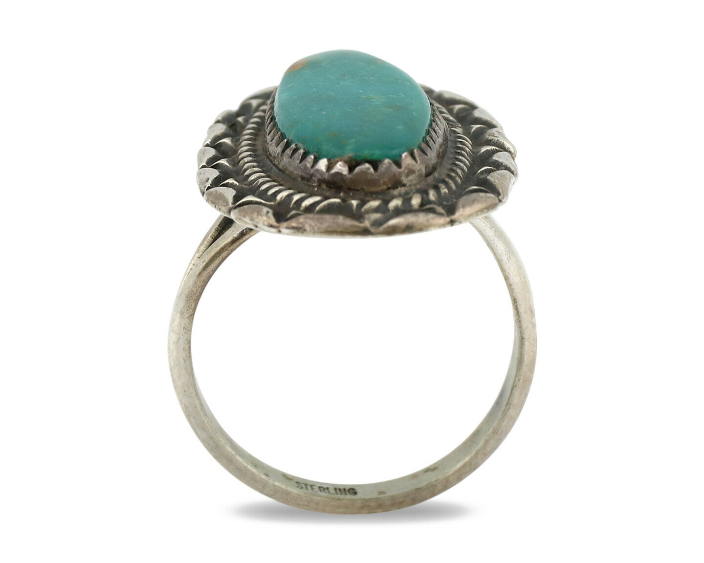 Navajo Ring .925 Silver Nevada Turquoise Native American Artist C.1980's