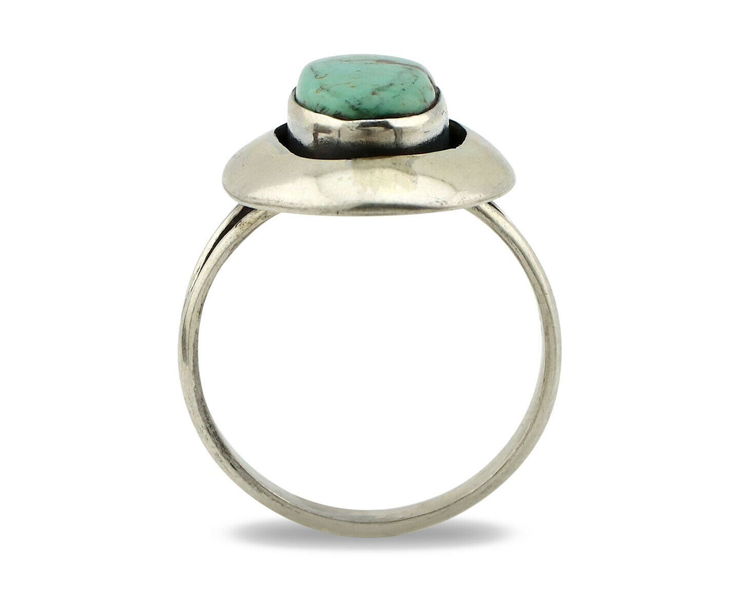 Navajo Shadow Box Ring .925 Silver Kingman Turquoise Signed M Montoya C80s
