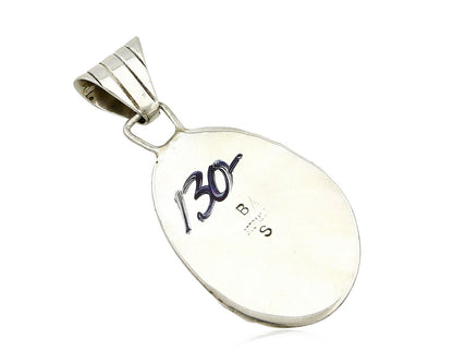 Navajo Pendant .925 Silver Kingman Turquoise Signed Artist BS C.80's