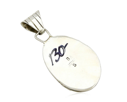 Navajo Pendant .925 Silver Kingman Turquoise Signed Artist BS C.80's