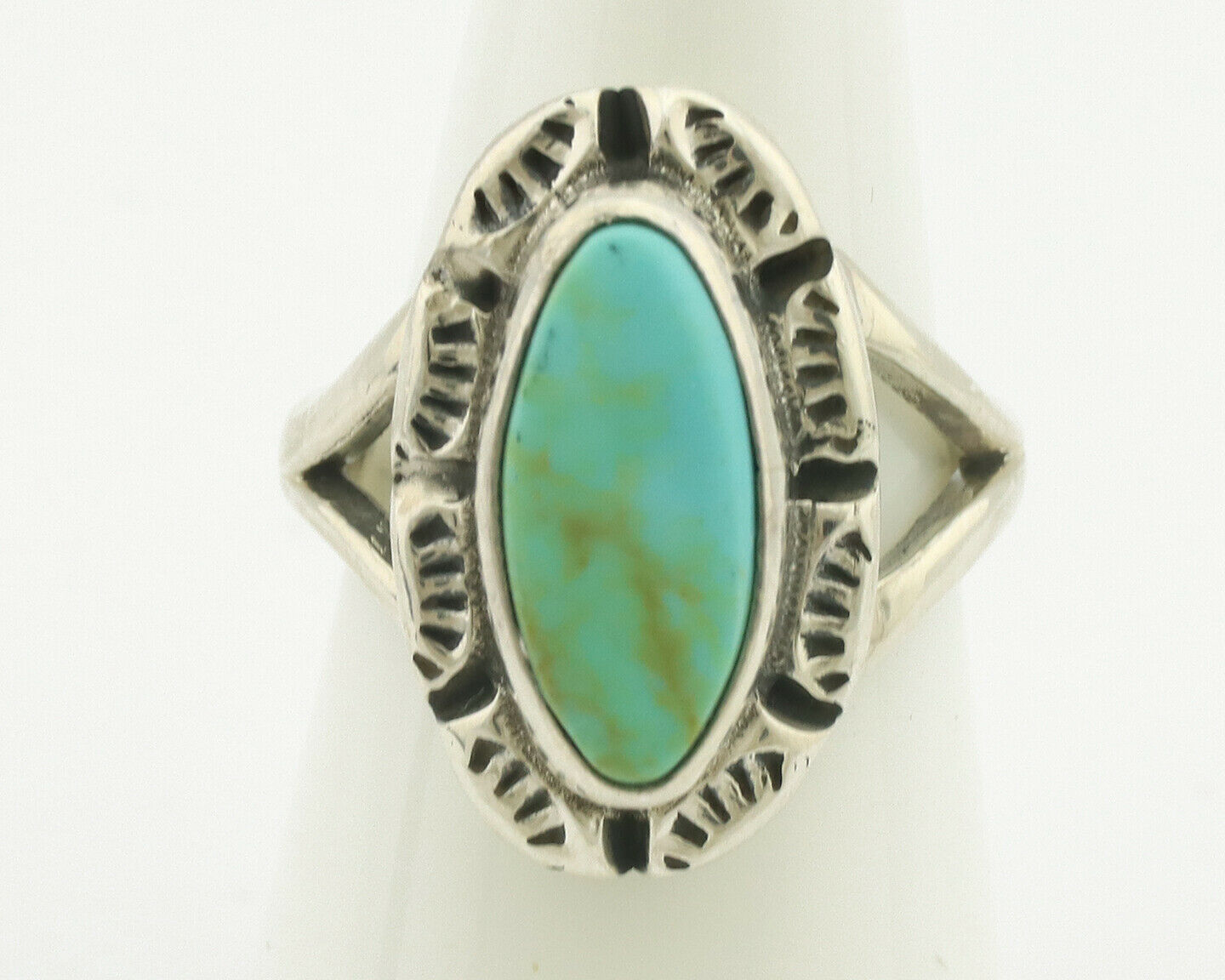 Navajo Ring .925 Silver Natural Mined Turquoise Artist Signed Gecko C.80's