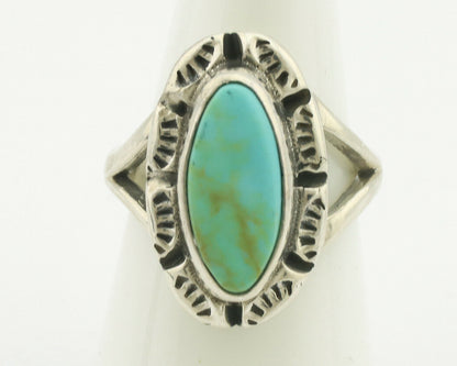 Navajo Ring .925 Silver Natural Mined Turquoise Artist Signed Gecko C.80's