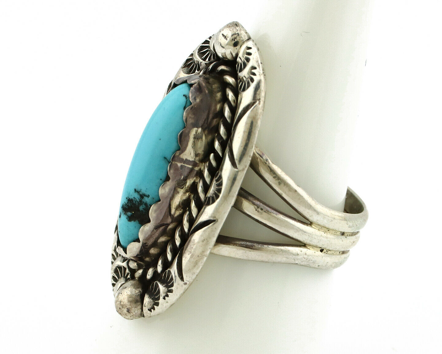 Navajo Ring .925 Silver Blue Turquoise Artist Signed V&N EDSITTY C.80's