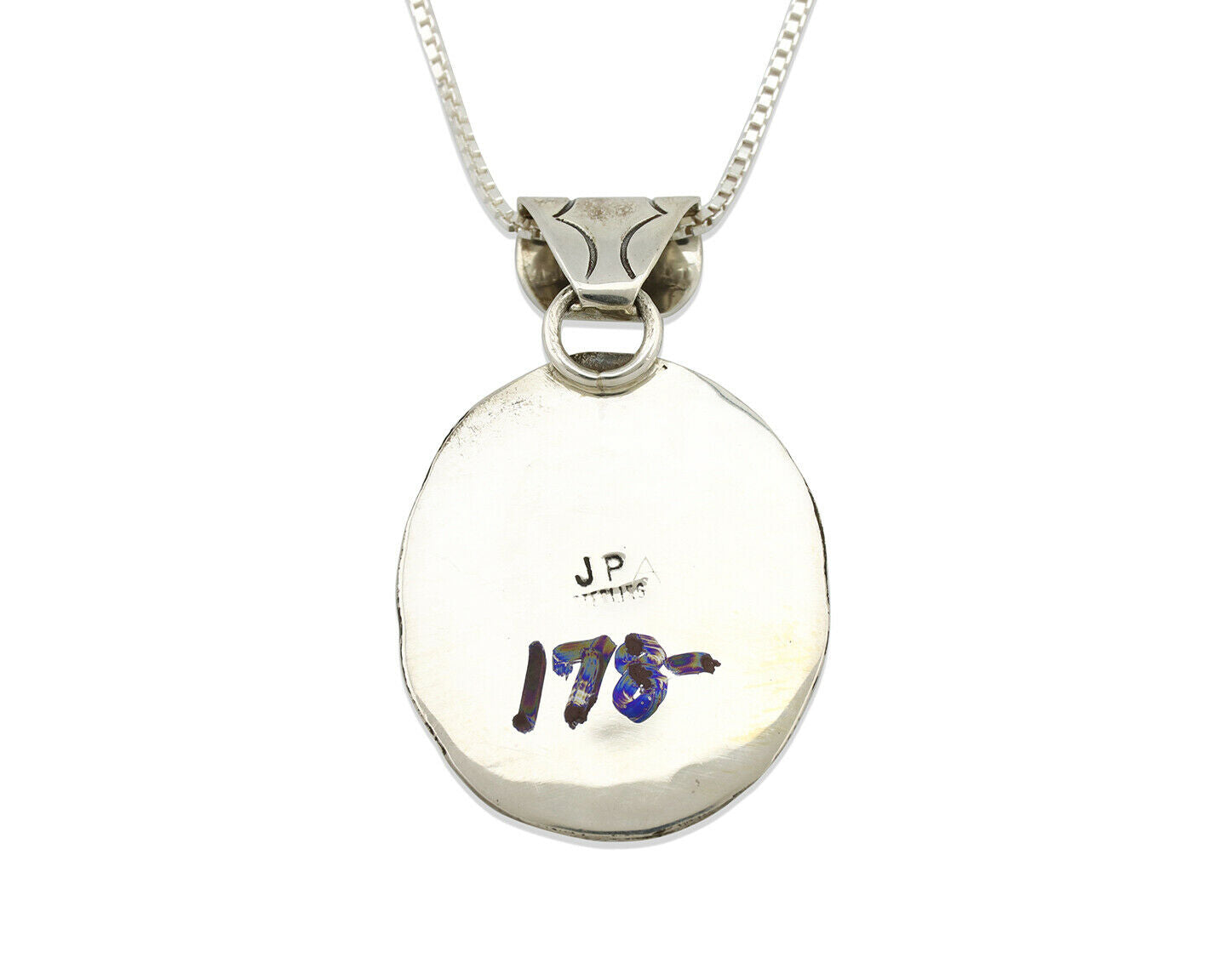 Navajo Kingman Turquoise Pendant .925 Silver Artist Signed JP C.80's