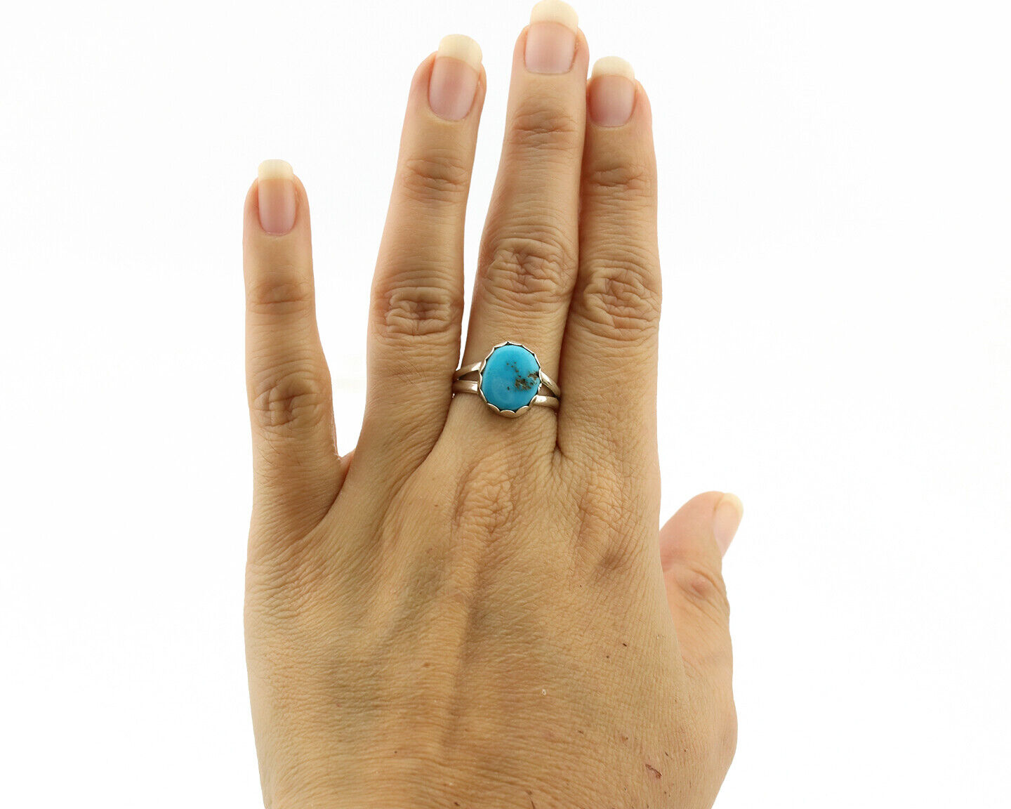 Navajo Ring .925 Silver Sleeping Beauty Turquoise Native American Artist C.1980s