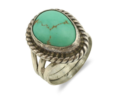Navajo Ring .925 Silver Kingman Turquoise Native American Artist C.1980's