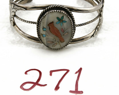 Navajo Bracelet .925 Silver Natural Inlaid Gemstone Bird Native American Artist