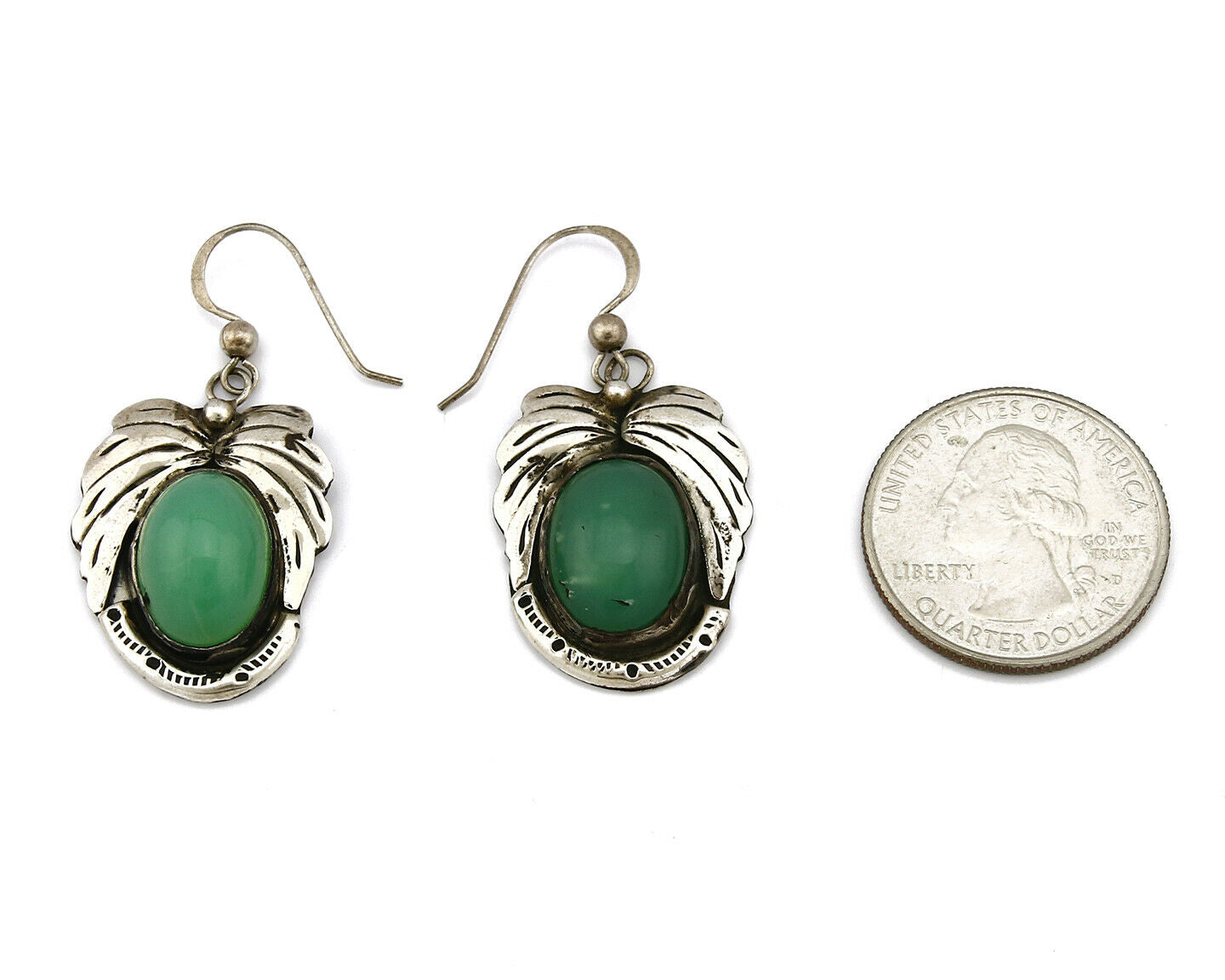 Women's Navajo Earrings .925 Silver Real California Jade Signed LL C.70's