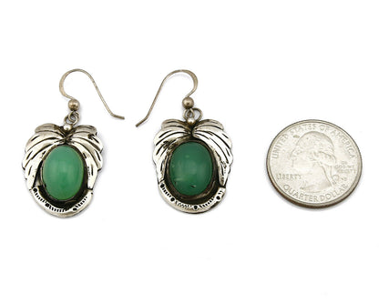 Women's Navajo Earrings .925 Silver Real California Jade Signed LL C.70's