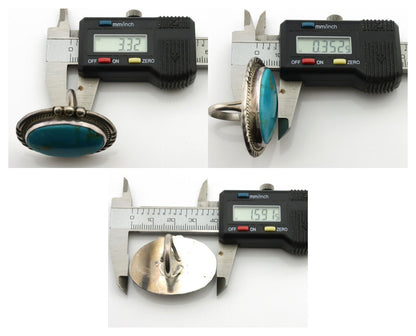 Navajo Ring .925 Silver Natural Turquoise Artist Signed KH C.80s