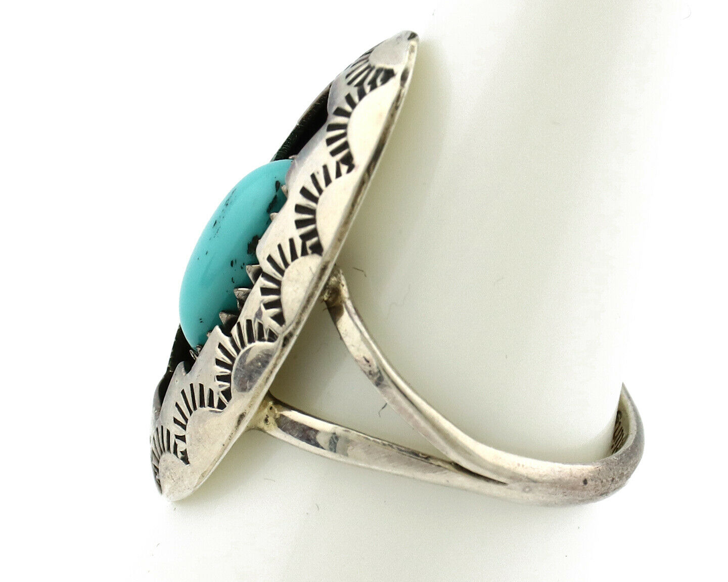 Navajo Ring .925 Silver Sleeping Beauty Turquoise Artist Signed P C80s