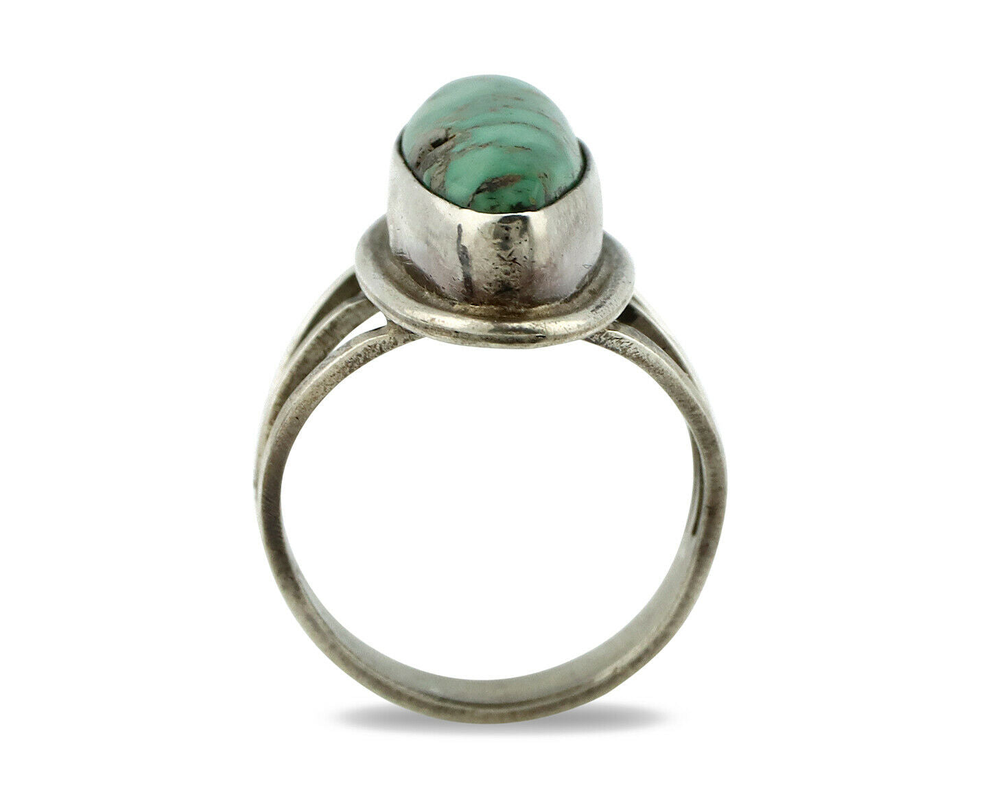 Navajo Ring .925 Silver Natural Mined Green Turquoise Artist Signed P C.80's