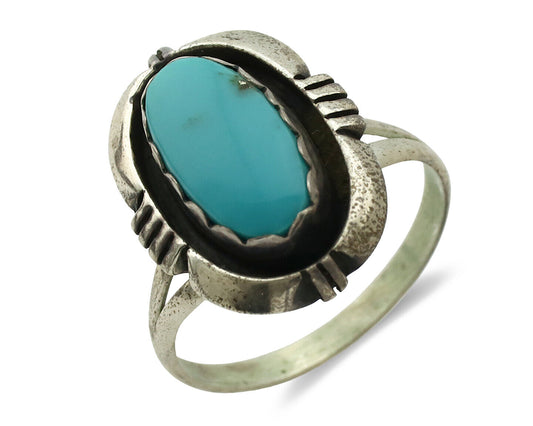 Navajo Ring .925 Silver Sleeping Beauty Turquoise Native Artist C.1980's