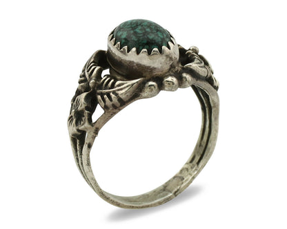 Navajo Ring .925 Silver Spiderweb Turquoise Native American Artist C.1980's