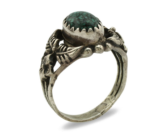 Navajo Ring .925 Silver Spiderweb Turquoise Native American Artist C.1980's
