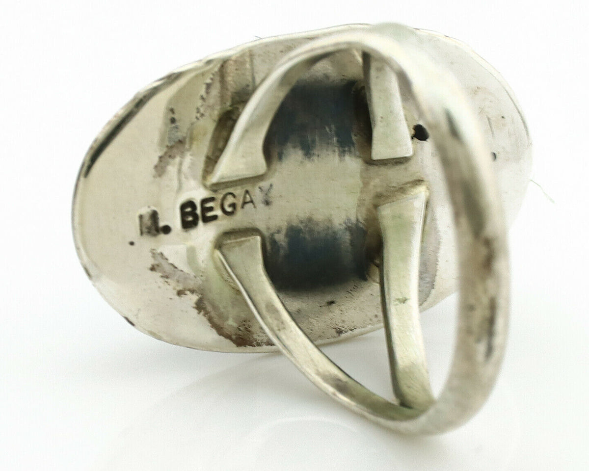 Navajo Ring .925 Silver Blue Turquoise Artist Signed Begay C.1980's