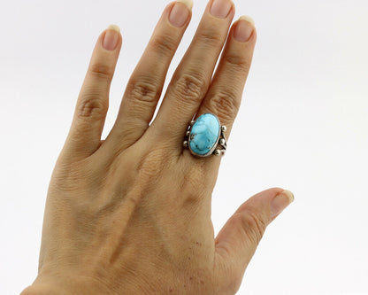 Navajo Ring .925 Silver Morenci Turquoise Native American Artist C80s