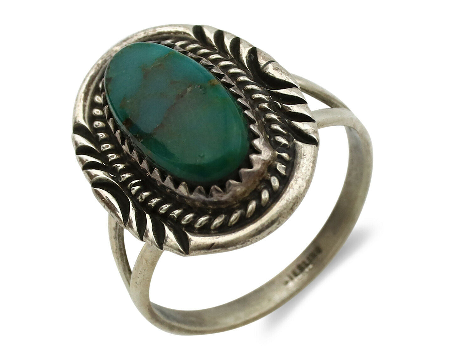 Navajo Ring .925 Silver Kingman Turquoise Native American Artist C.1980's