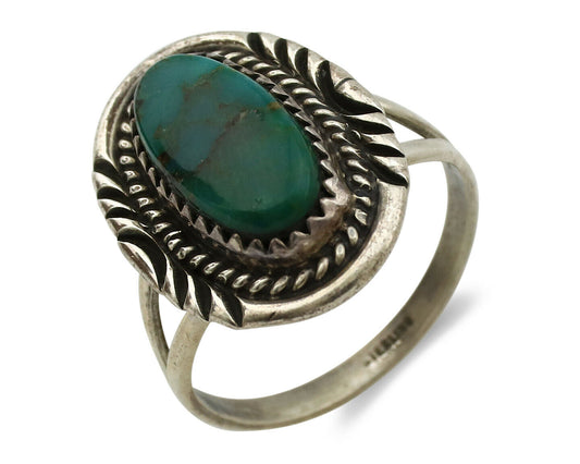 Navajo Ring .925 Silver Kingman Turquoise Native American Artist C.1980's