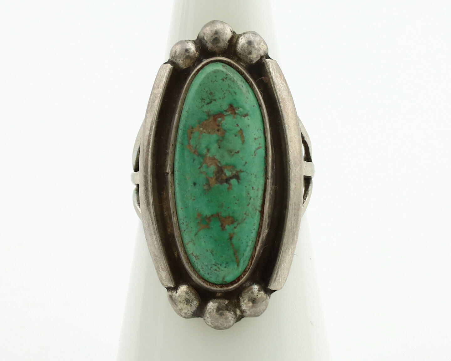 Navajo Ring .925 Silver Green Turquoise Signed Sun C.80's