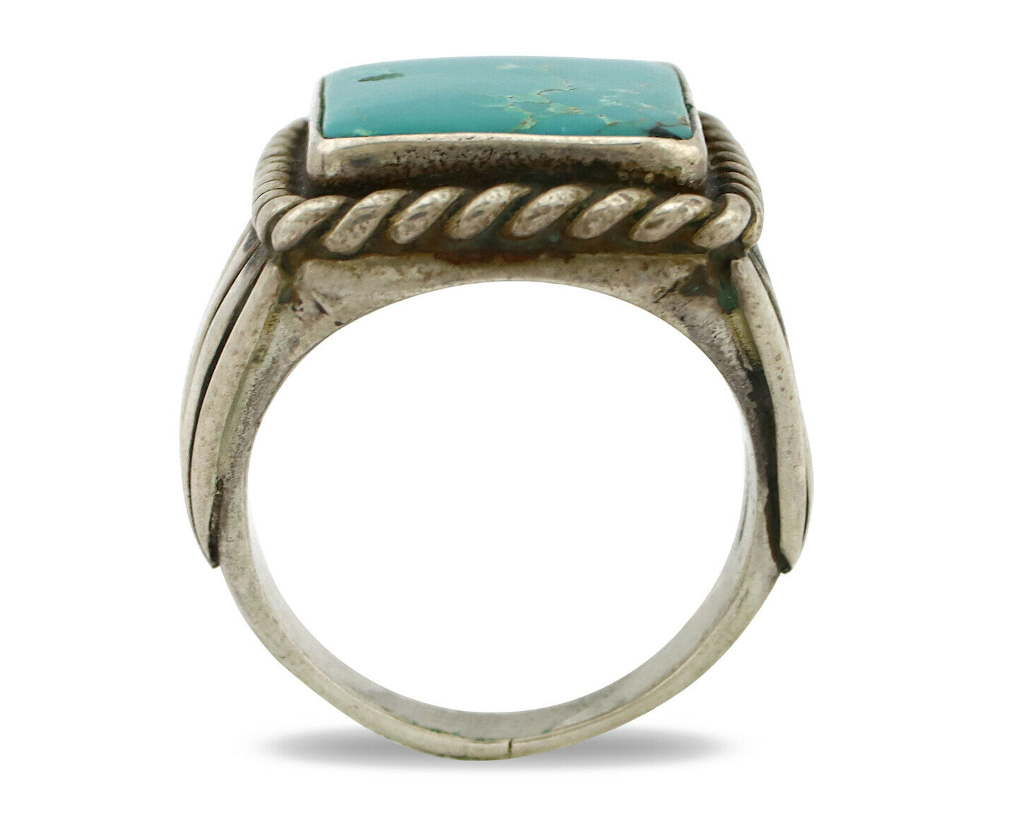 Navajo Ring .925 Silver Bluegreen Turquoise Signed C Montoya C.80's