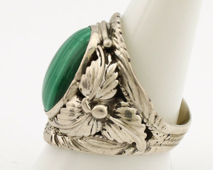 Navajo Ring .925 Silver Natural Green Malachite Artist Signed C.1980's