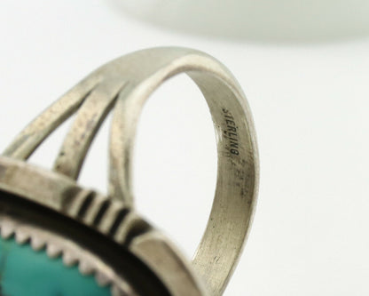 Navajo Ring .925 Silver Kingman Turquoise Native American Artist C.1980's