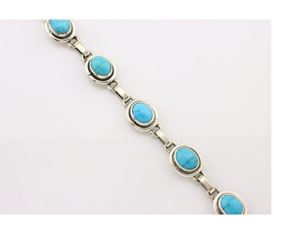 Navajo Link Bracelet .925 Silver Blue Turquoise Native American Artist C.80's