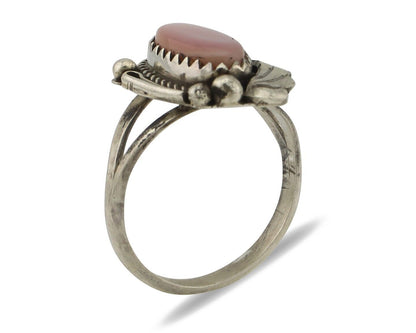 Navajo Ring .925 Silver Natural Pink Mussel Artist Signed Justin Morris C.80's