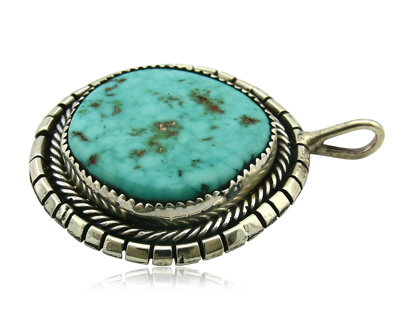 Navajo Pendant .925 Silver Kingman Turquoise Signed Artist Tom Willeto C.80's