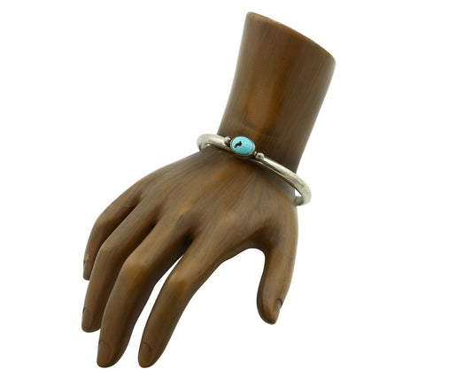 Navajo Bracelet .925 Silver Blue Turquoise Native American Artist C.80's