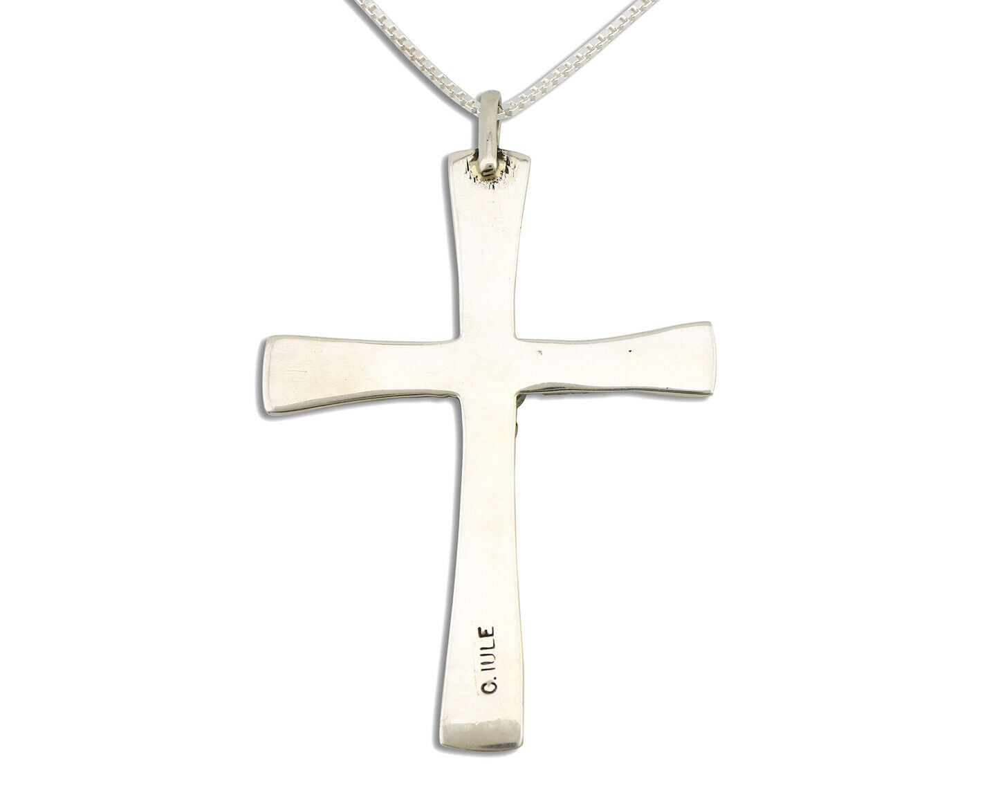 Zuni Handmade Cross Necklace 925 Silver Natural Gemstone Signed C. IULE C.80's