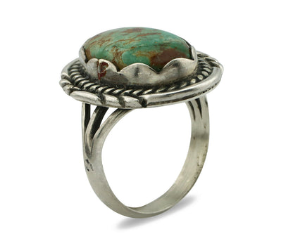 Navajo Ring .925 Silver Natural Green Turquoise Signed Apache C.80's