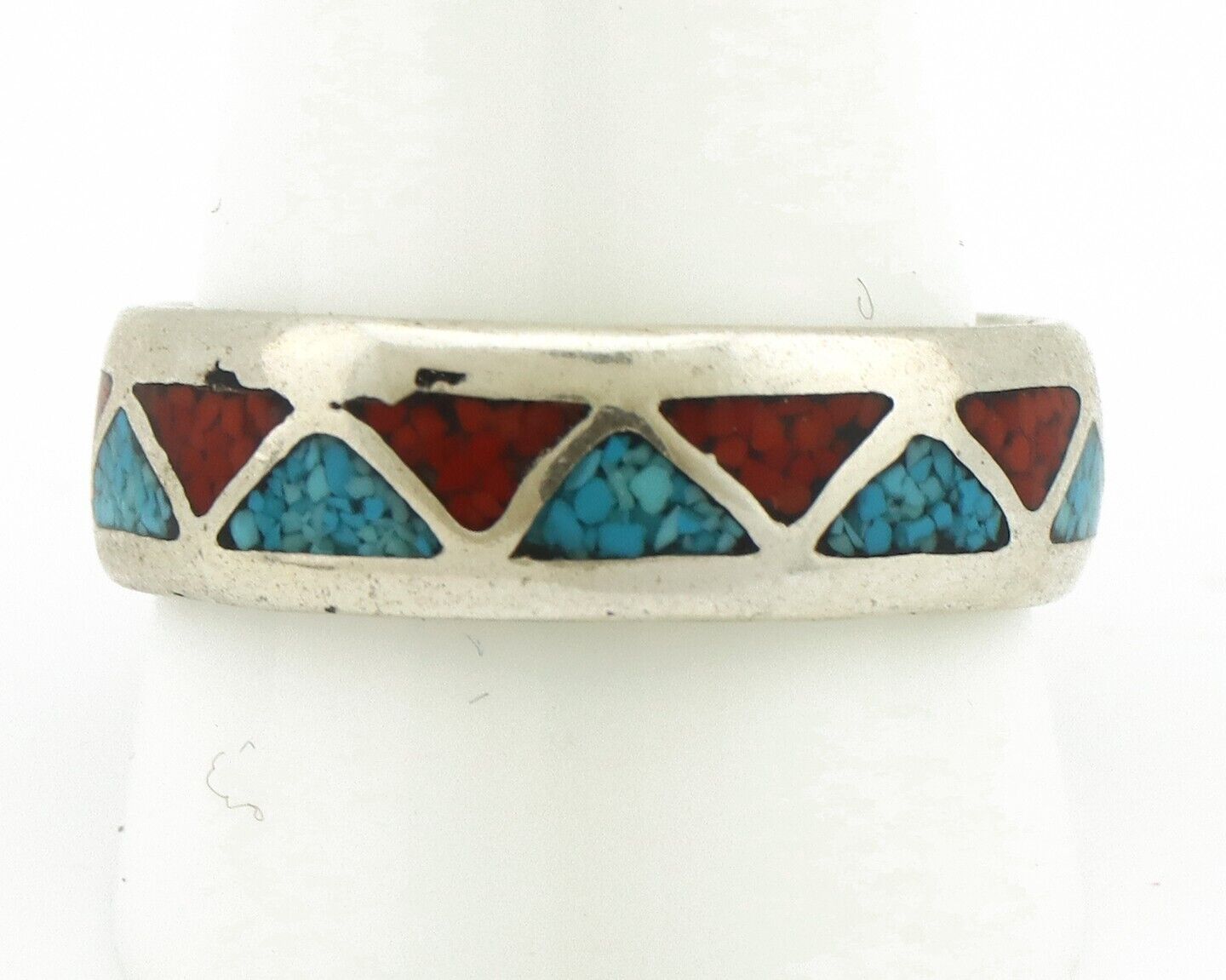 Navajo Ring 925 Silver Natural Turquoise & Coral Native American Artist C.80's
