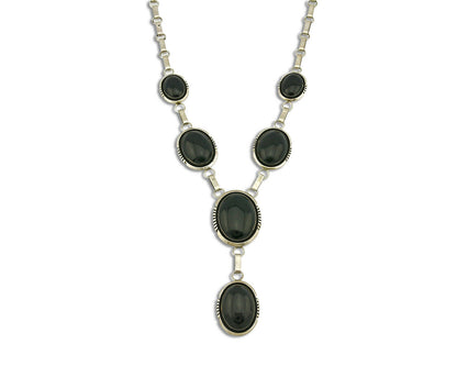 Women's Navajo Necklace Onyx .925 Silver Signed Denetdale