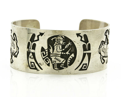 Navajo Bracelet .925 Silver Handmade Overlay Signed Artist Star Arrows C.80's