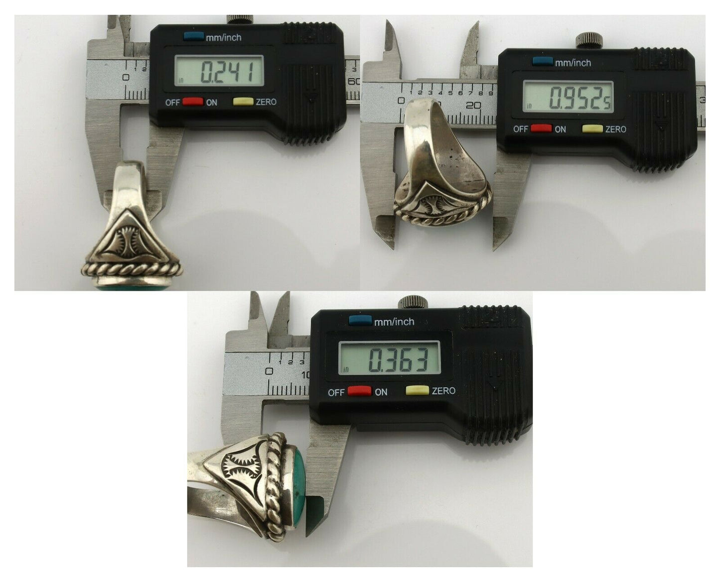 Navajo Ring .925 Silver Green Turquoise Artist Signed Apache Manufacturing C80s