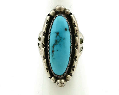 Navajo Ring .925 Silver Natural Blue Turquoise Artist Signed SC C.80's