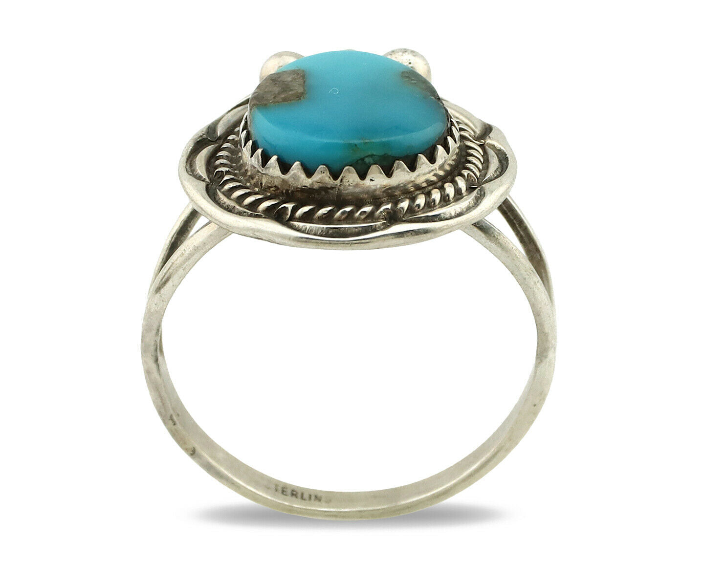 Navajo Ring .925 Silver Blue Turquoise Native American Artist C.1980's