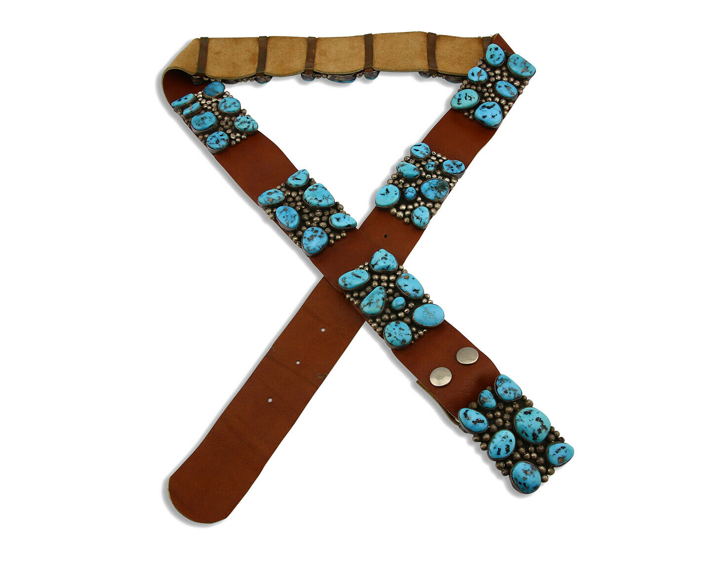 Navajo Concho Belt .925 Silver Morenci Turquoise Signed J. Sandoval C.80's