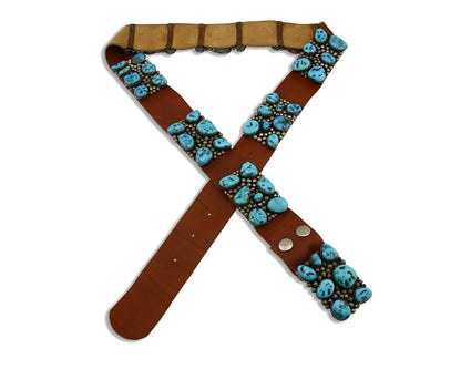 Navajo Concho Belt .925 Silver Morenci Turquoise Signed J. Sandoval C.80's